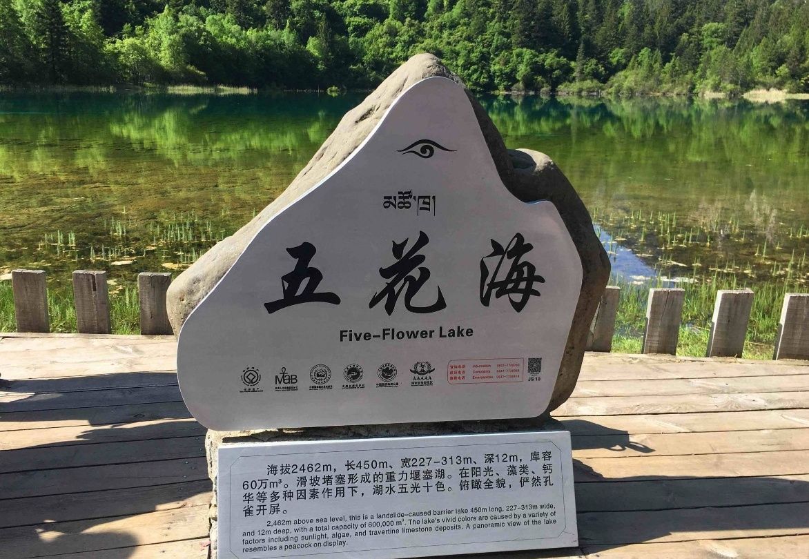 九寨沟五花海的彩林与湖水